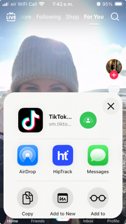 HipTrack iOS share sheet
